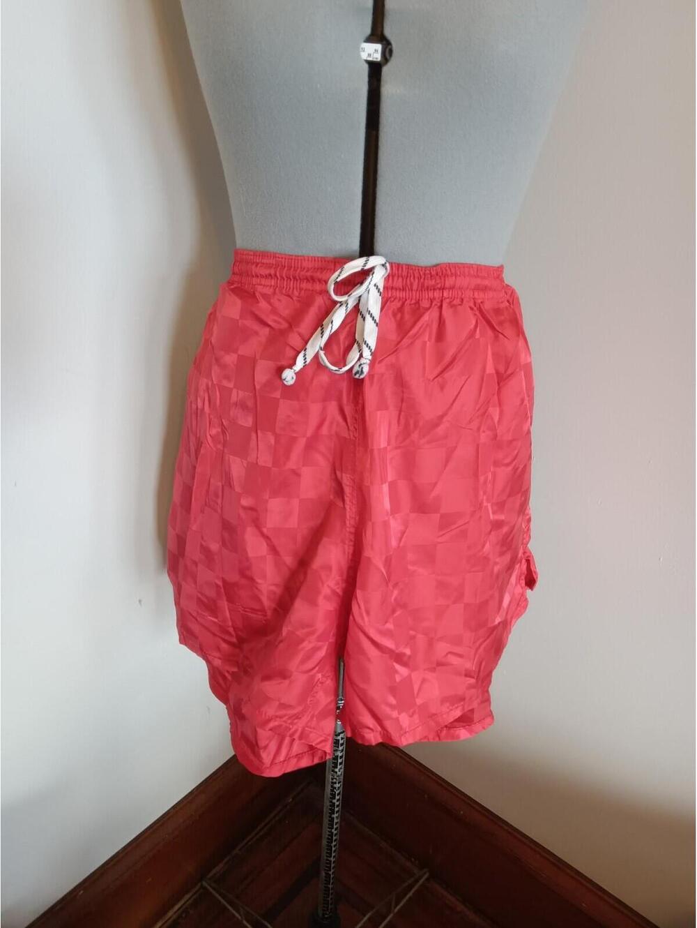 Vintage Red Shorts 90a Checkered Size XL adjustable Waist Retro Nylon Dodgers